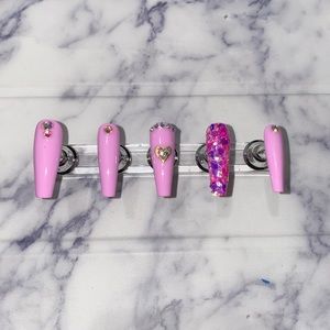 Pink with Hearts press on nails